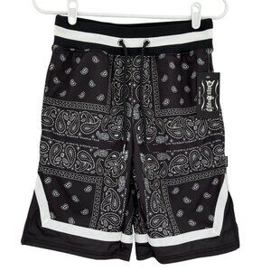NWT Doggy Supply By‎ Snoop Dogg Men's Black/White Bandana Pattern Mesh Shorts XS